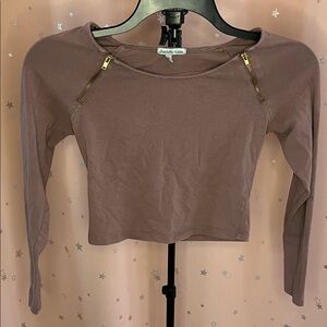Charlotte Russe Taupe Crop Top with Zipper Details
